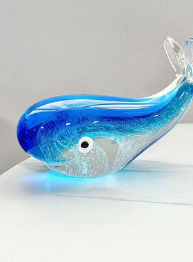 创意手工琉璃夜光鲸鱼摆件海洋风日夜双颜桌面装饰治愈系礼物
