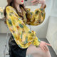 ເສື້ອ chiffon ພິມ lapel ສີເຫຼືອງສົດສໍາລັບແມ່ຍິງ
