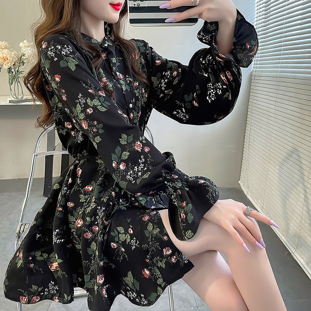 Spring age-reducing printed stand-collar chiffon shirt for women