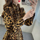 Loose long sleeve leopard print stand collar fashion shirt