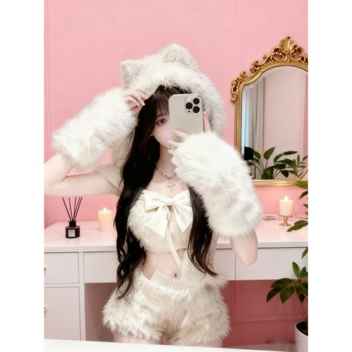 甜美可爱少女新款撞色短袖上衣蝴蝶结蕾丝蛋糕蓬蓬裙夏季短裤套装 - 图3