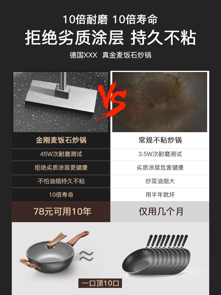 麦饭石不粘锅炒锅家用电磁炉通用平底锅炒菜锅煤气灶专用燃气适用 - 图3