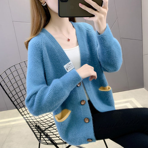 毛衣开衫外套女2025新款早秋针织衫小香风仿水貂绒外搭上衣女秋冬 - 图2