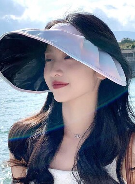防晒帽女夏季防紫外线贝壳遮阳帽空顶太阳帽子大檐夏天彩虹可折叠