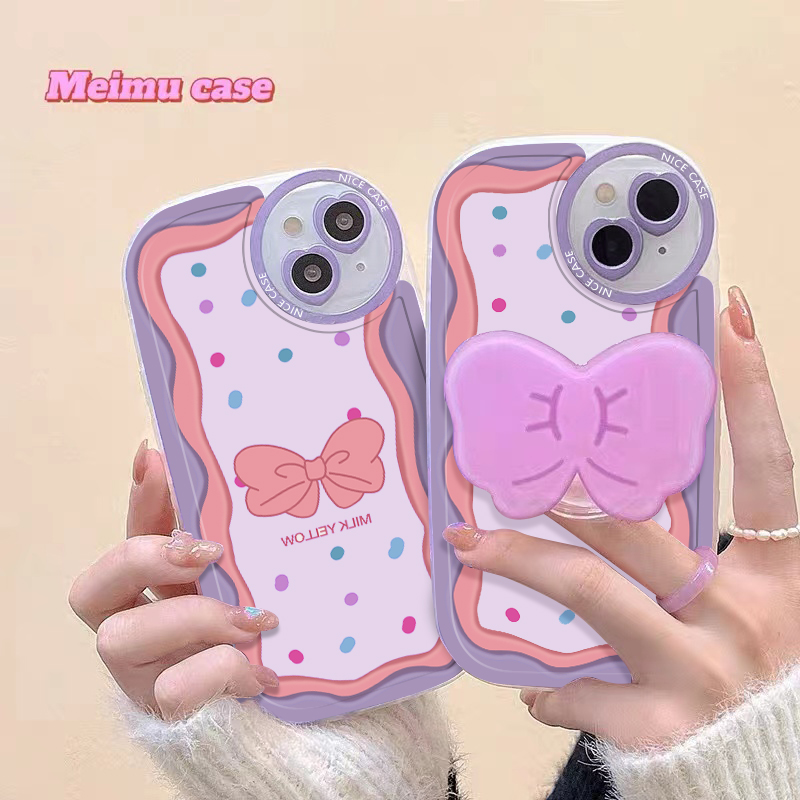 龙龙数码配件专营店ins少女心紫色蝴蝶结带支架适用iPhone13/12promax苹果11手机壳xs女xr挂绳链7/8plus华为荣耀50小米vivoppo套3