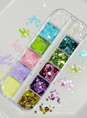 12 Grids Dots Flower Flakes Nail Art Sequ Macaron Color 1-3m