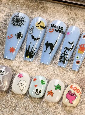 24pcs 3D Halloween Nail Stickers Cartoon Pumpkin/Ghost/Bat/S