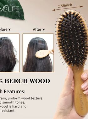 Boar Bristle Hair Brush Women Hair Anti-Static Scalp Massage