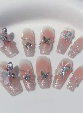 10Pcs Blue Handmade acrylic Nails Set Press on Professional