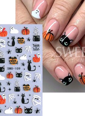 1/3pcs 3D Halloween Nail Stickers Pumpkin Ghost Spider Skull