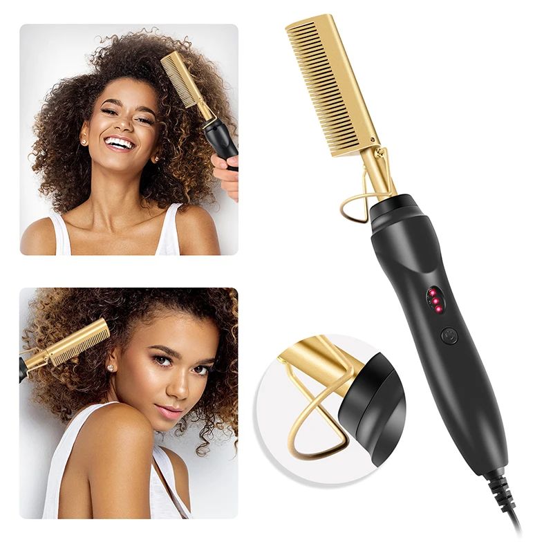 2 in 1 Electric Hot Heating Comb Hair Straightener Curler W-图0