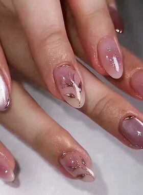 24Pcs Mid-length Almond Fake Nail Cat's Eye Love Heart Desig
