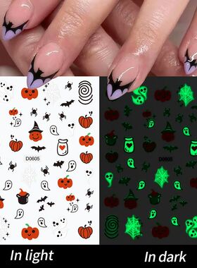 1Pcs Luminous Halloween Nail Art Sticker 3DGhost/Pumpkin/Sku