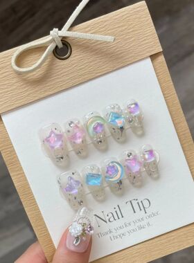 10Pcs Gradient Candy Color Press On Nails Handmade Fake Nail
