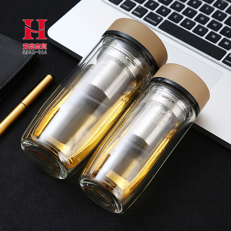 双层玻璃杯无色透明玻璃杯加厚商务水晶杯办公男士车载便携耐杯子_虎窝淘