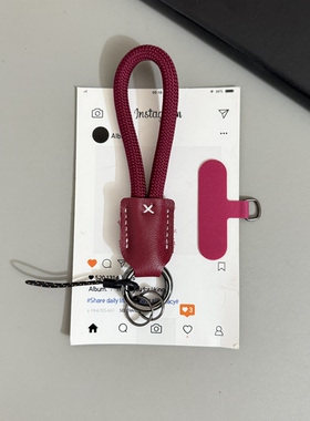 GIF小众ins深樱桃红编织手腕短绳 钥匙扣挂链适用手机壳包包配饰
