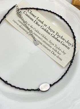 新中式简约手工黑色水晶串珠项链复古潮流时尚百搭轻奢锁骨链颈链