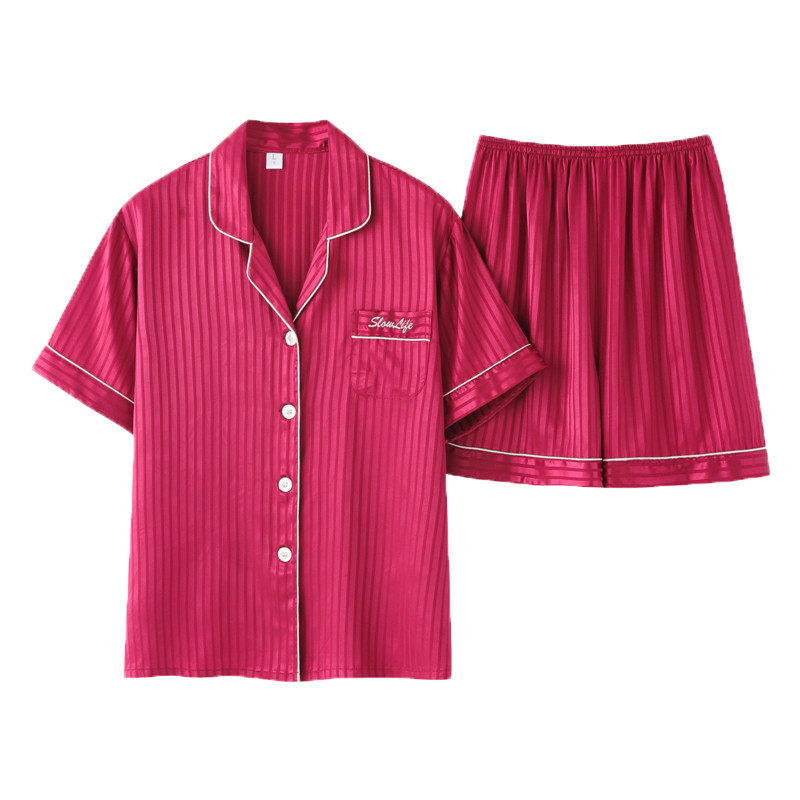 夏季仿真丝绸短袖情侣红色结婚睡衣 乐姿梦睡衣/家居服套装