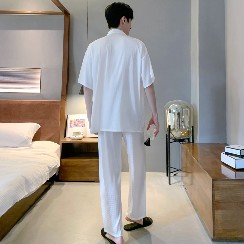 乐姿梦旗舰店睡衣男士夏季丝绸冰丝短袖长裤仿真丝质青少年家居服男款夏天夏款2