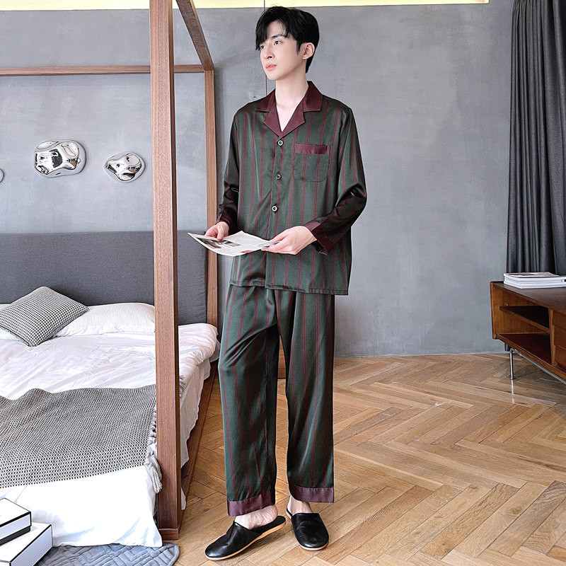 睡衣男士春秋款长袖冰丝高级感家居服男生夏季薄款仿真丝四季款