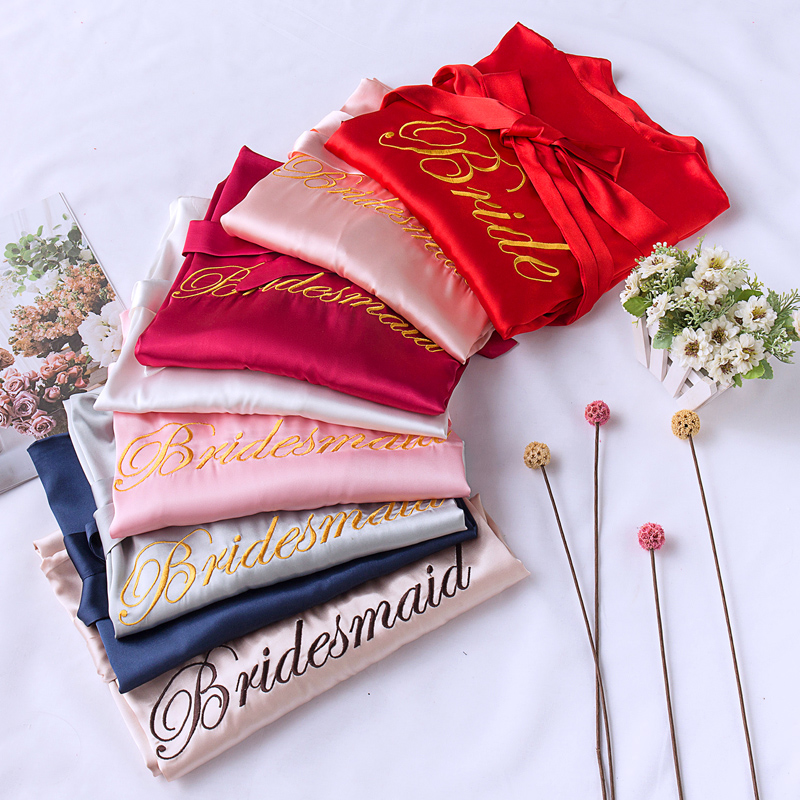 乐姿梦旗舰店睡袍女春秋夏季冰丝绸结婚睡衣新娘晨袍大红色化妆伴娘浴袍家居服2