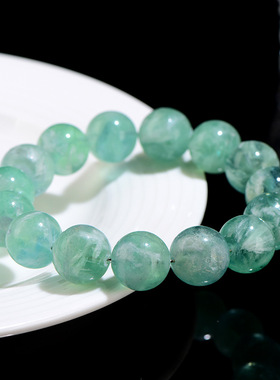 久雅水晶  天然羽毛绿萤石圆珠手链 雪花羽毛萤石散珠手串 批发