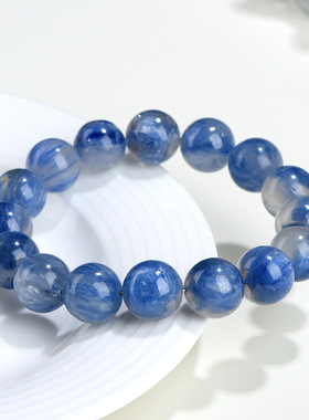 久雅水晶 天然老矿飘花蓝晶石圆珠手链 拉丝蓝晶石散珠手串 批发