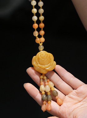 旗袍美搭新疆金丝玉毛衣链项链玫瑰花开富贵女衣服挂链饰品民族风