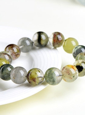 久雅水晶 天然印象莫奈幽灵圆珠手链  莫奈花园半盆幽灵手串 批发