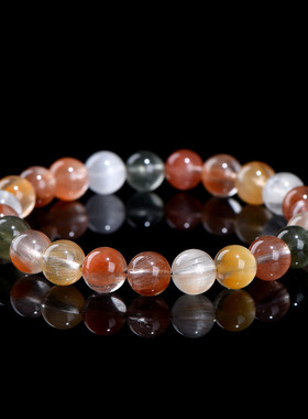 久雅水晶  天然7A级彩色兔毛圆珠手链 多宝兔毛散珠手串 厂家直销