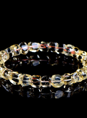 久雅水晶 天然巴西黄水晶糖豆随型手链 黄水晶随形石手串 批发