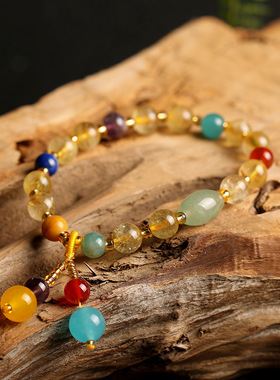 原创设计多宝饰品 巴西天然金发晶手链女款手串复古玛瑙粉晶手串