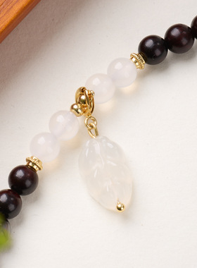 小叶紫檀烟紫玛瑙白玛瑙叶子手链串珠女士文玩佛珠手串爆款批发