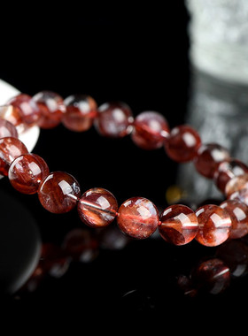 久雅水晶 天然牛血红胶花手链火焰红胶花异象水晶俏色手串批发
