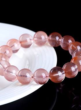 久雅水晶 天然豆沙粉红兔毛晶圆珠手链 豆沙色红兔毛散珠 批发