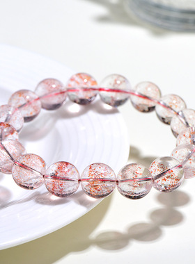 久雅水晶 天然金草莓晶圆珠手链 老矿超七金色草莓草莓晶散珠手串