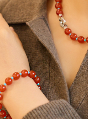 天然红玛瑙项链女新中式Chocker国风珠宝锁骨链本命年红玛瑙批发