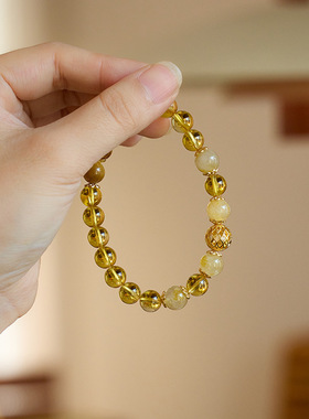 天然8MM压电黄水晶手链女金发晶金玉满堂手串国风高级感手链批发