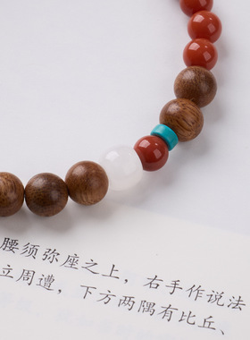 天然沉香木南红和田白玉手链串珠女士文玩佛珠手饰手串爆款批发