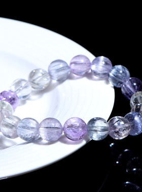 久雅水晶 天然拉丝紫锂辉手链 一线眼猫眼冰种老矿料锂辉石手串