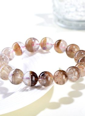 久雅水晶 天然烟灰极光聚宝盆圆珠手链  老矿极光半盆散珠手串