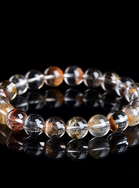 久雅水晶  天然雪霜发晶幽灵圆珠手链 多色幽灵发丝散珠手串 批发