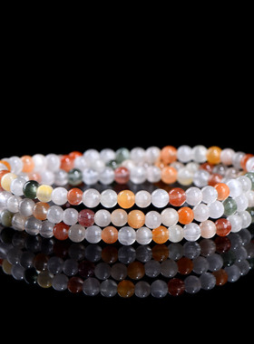 久雅水晶 天然7A级糖果兔毛佛珠圆珠手链  小颗粒兔毛三圈手串