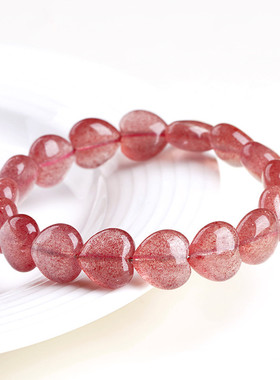 久雅水晶 天然星光草莓晶爱心手链  爱心形状草莓晶手串 厂家直销