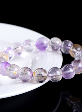 久雅水晶 天然超七锦鲤胶花圆珠手链 锦鲤胶花散珠手串 厂家直销