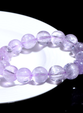 久雅水晶 天然拉丝猫眼紫锂辉圆珠手链 冰透紫锂辉散珠手串 批发