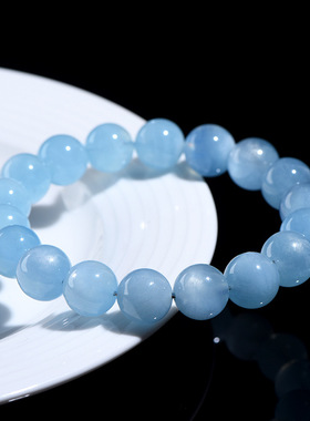 久雅水晶 天然星光海蓝宝圆珠手链 老矿海蓝宝散珠手串 厂家直销