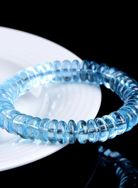 久雅水晶 天然冰种蓝托帕石盘珠手链 蓝色托帕石盘珠手串 批发
