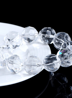 久雅水晶 天然白水晶菠萝珠手链 白水晶刻面通透干净手串 批发