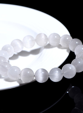 久雅水晶 天然拉丝白兔毛圆珠手链 猫眼白兔毛散珠手串 厂家直销